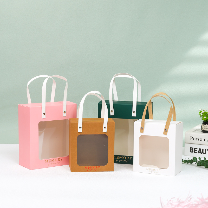 Window display handbag, birthday gift paper bag, festival flower doll gift bag, window visible card paper hand-carried bag details Picture