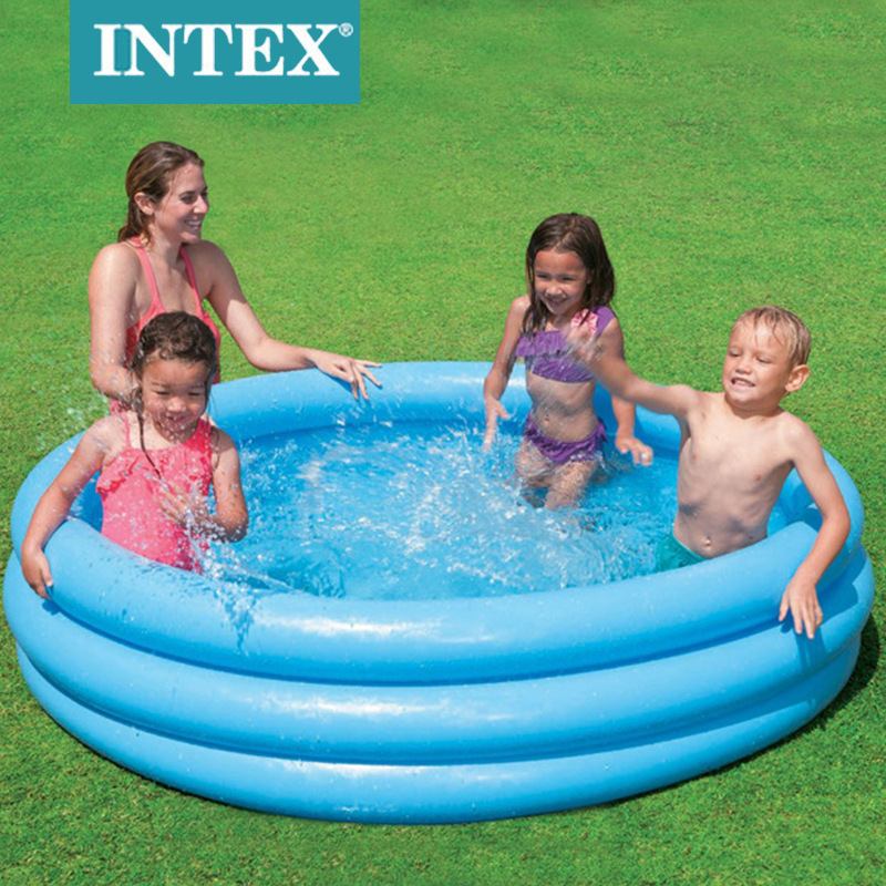 INTEX59416 Classic blue three-ring pool, children's outdoor grass swimming pool, bath pool, ocean ball pool details Picture