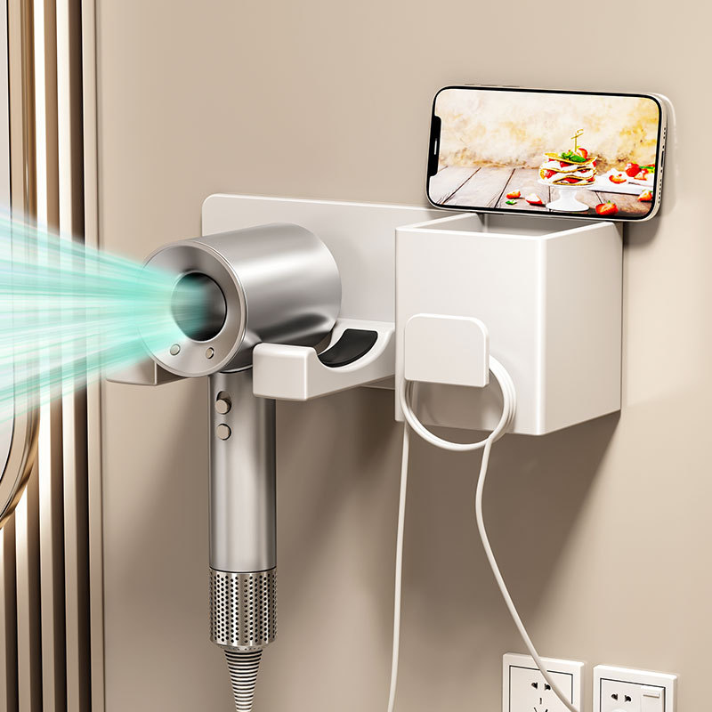 Wall-mounted hair dryer rack without drilling, bathroom hair dryer stand, Dyson bathroom air duct storage hanging rack details Picture