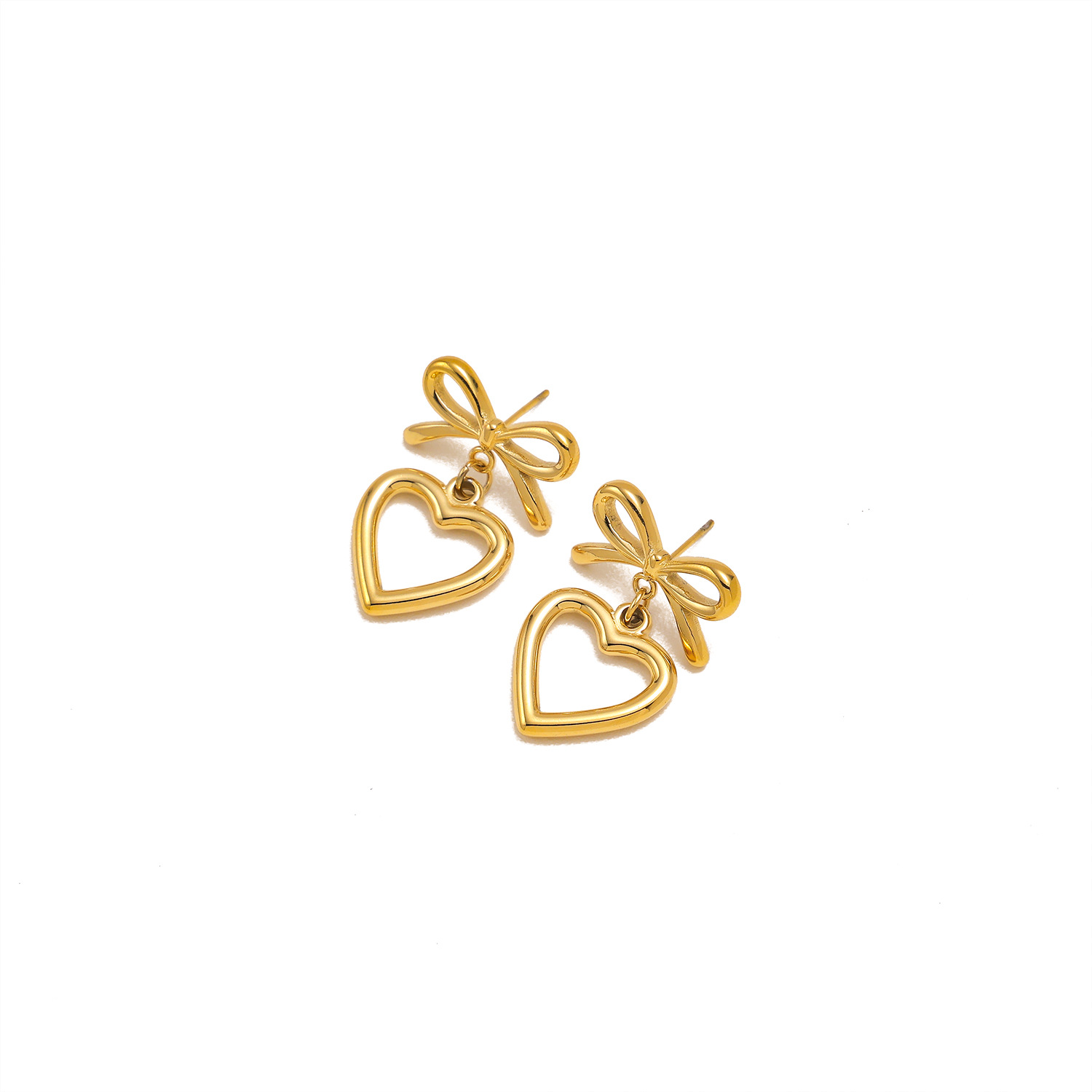 French elegant hollowed-out heart-shaped bow, sweet and lovely, heart-shaped earrings and pendants, women's light luxury, elegant and high-end Item Picture