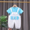 Boys' letter short-sleeved set 2022 New style 0-1-3 years old children's overalls summer dress Little girl T-shirt Application Scenario