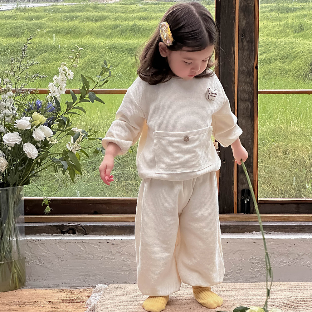 韩国童装春秋款外出服洋气百搭卫衣卫裤两件套满月百天婴幼儿套装
