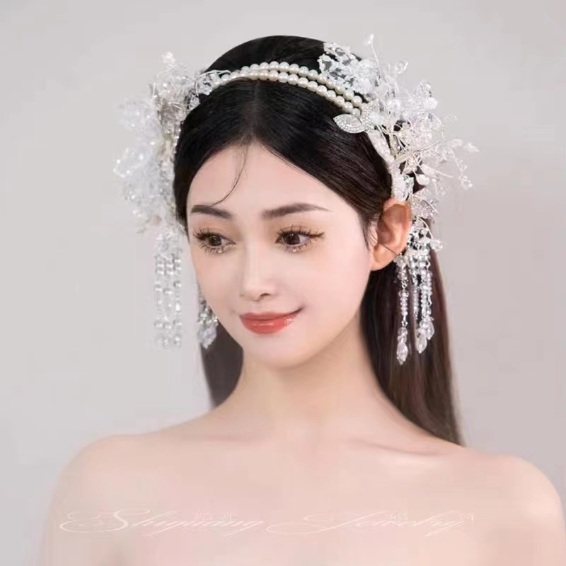 2023 New French Bride Main Gauze Crown Crystal Baroque Brow Crown Hair Accessories Atmospheric Advanced details Picture