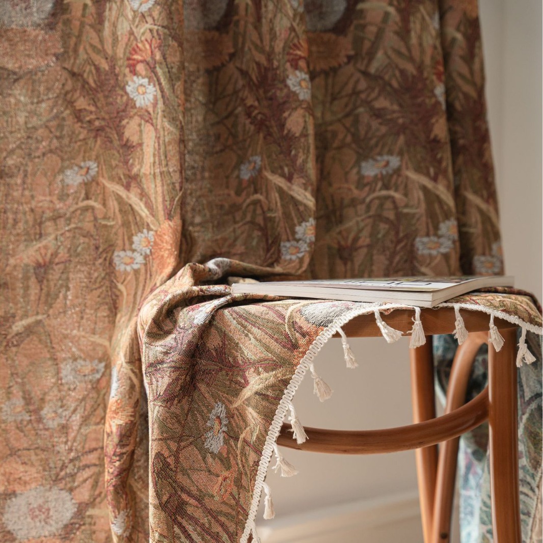 Wholesale French finished curtains in stock, orange dandelion jacquard fully blackout and heat-insulating curtains for living rooms and bedrooms details Picture