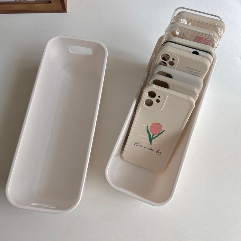 Simple and long storage box, phone case, ultra-narrow desktop, narrow-edge plastic storage box, manufacturer of girls' miscellaneous storage baskets details Picture