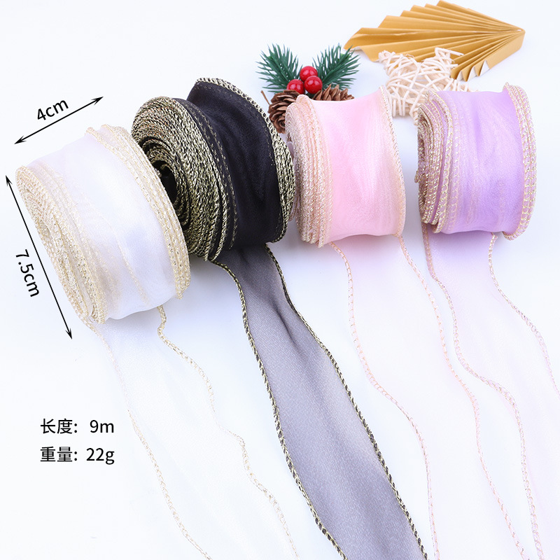 4cm colorful gauze ribbon flower gift, bow chiffon ribbon souvenir, wave fishtail gauze ribbon flower shop details Picture