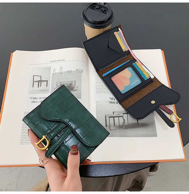 女士钱包长短款简约潮搭扣折叠石头纹多卡位卡包短款小钱包零钱夹详情38