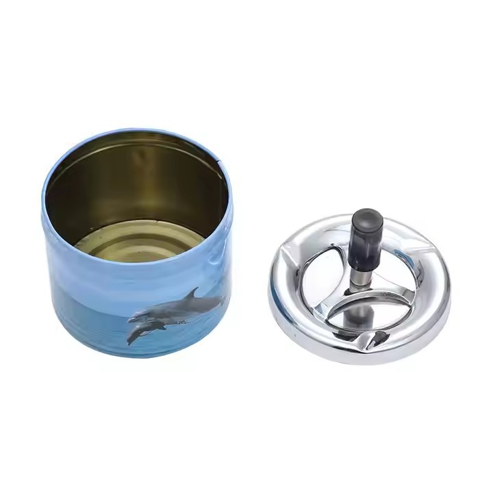 Household Stainless Steel Ashtray Large Fireproof Metal Ashtray Finger Press Rotary Ashtray Manufacturers Wholesale Specification drawing