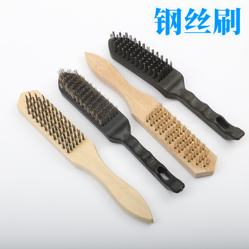 厂家批发木柄钢丝刷除锈刷子鱼鳞刷打磨除铁锈抛光清理工具刷批发
