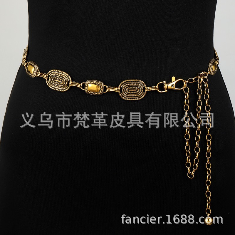 新款欧美复古金属雕花腰链配饰女士优雅百搭裙子腰带女身体链链条