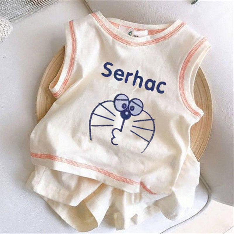 Girls' pure cotton summer and children's clothing 2022 new style Stylish and cool children's short-sleeved T-shirt two-piece set for boys