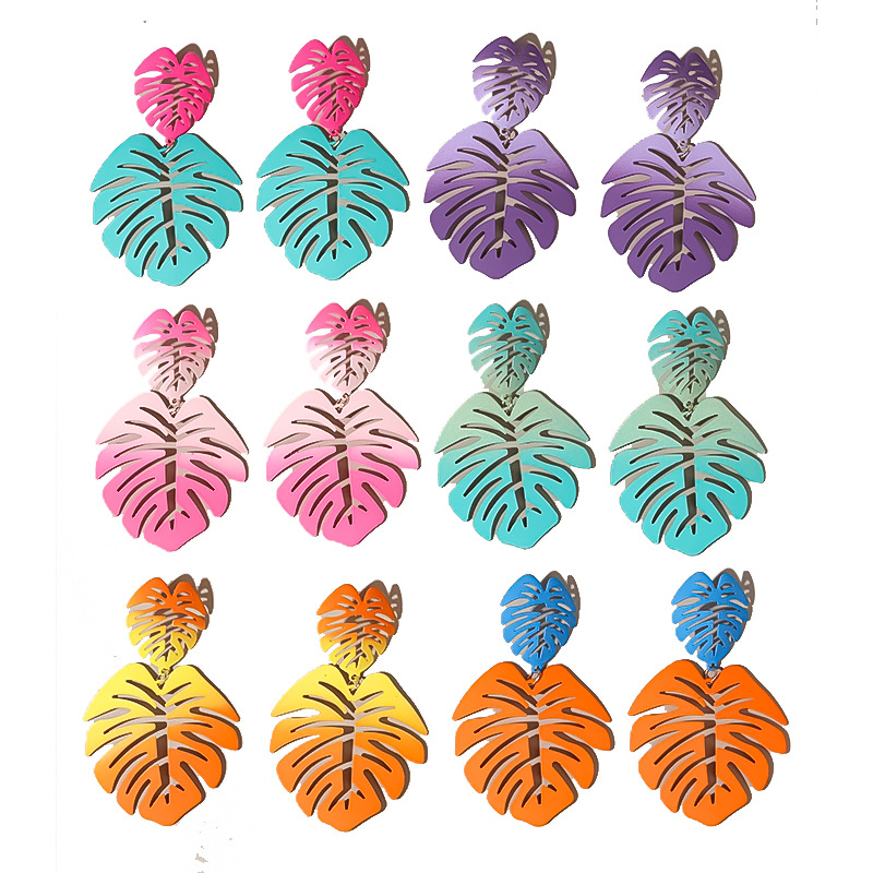 New cross-border best-selling summer vacation hollowed-out turtle-back leaf earrings, creative, stylish, individual and colorful earrings