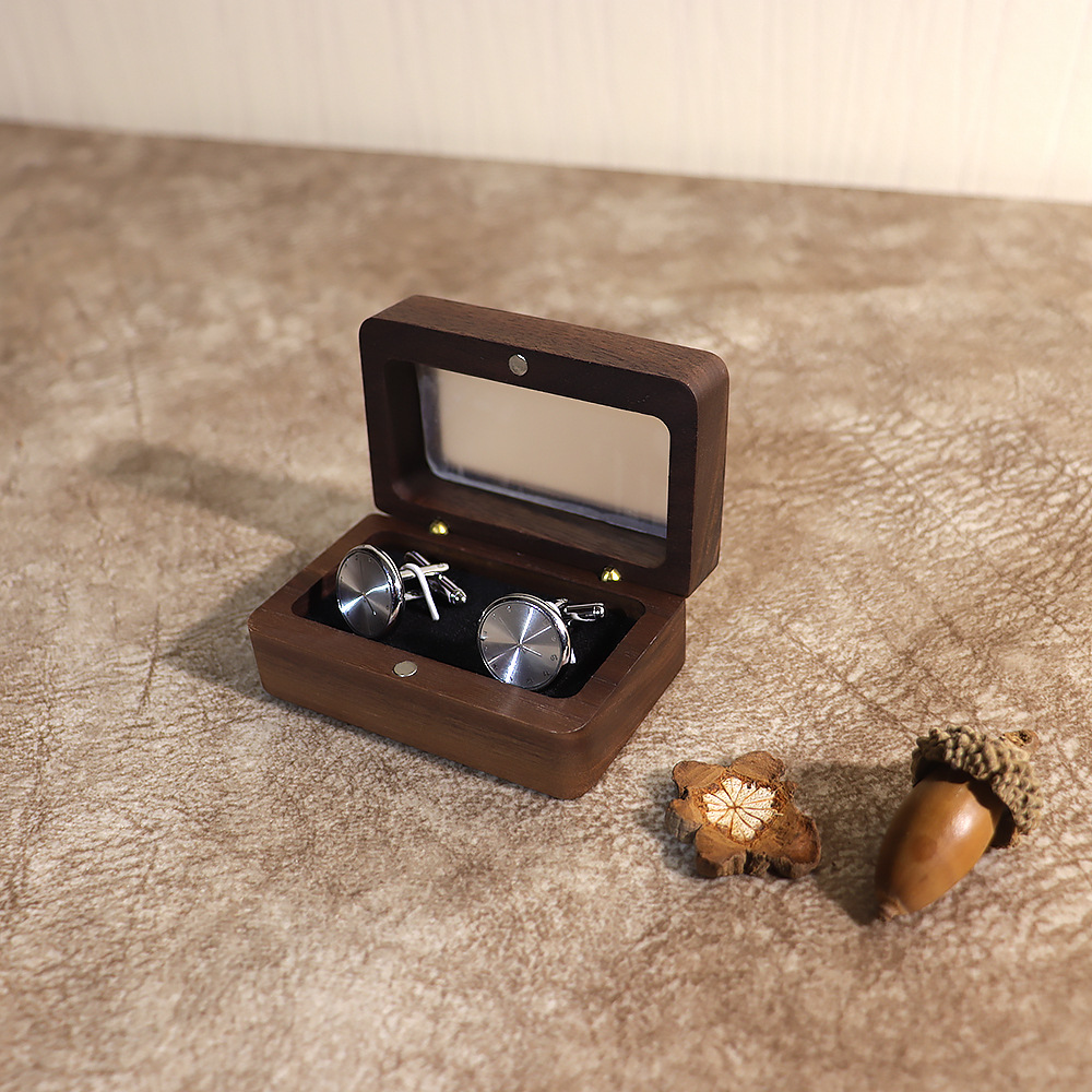 Solid wood black walnut window, exquisite cufflink box, cufflinks, French cufflink set box, packaging, gift box, accessories, men's accessories details Picture