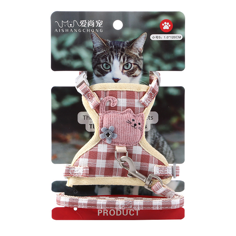 Pet cat supplies: anti-break, breathable, adjustable mid-grid cat chest strap, vest cat leash Specification image