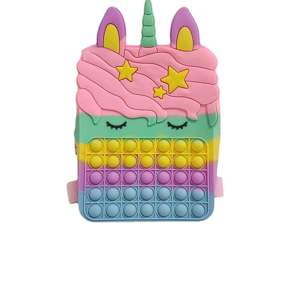 Rat extermination pioneer Unicorn, cute silicone bag, backpack, schoolbag, children's fingertip pressure relief bubble fun press toy Item Picture