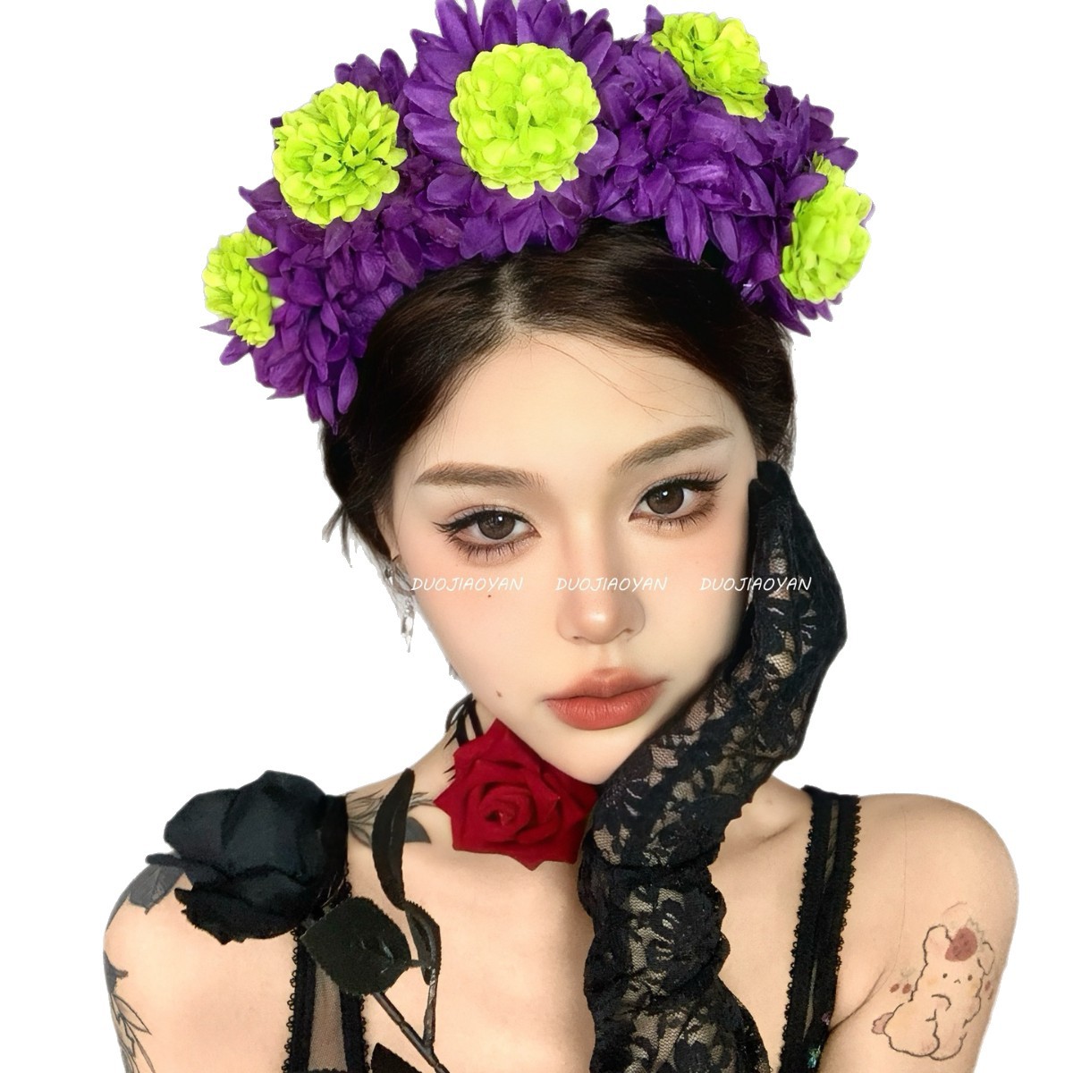 Popular Halloween flower headband, dark lace set accessory, Day of the Dead cosplay prop hair accessory Item Picture
