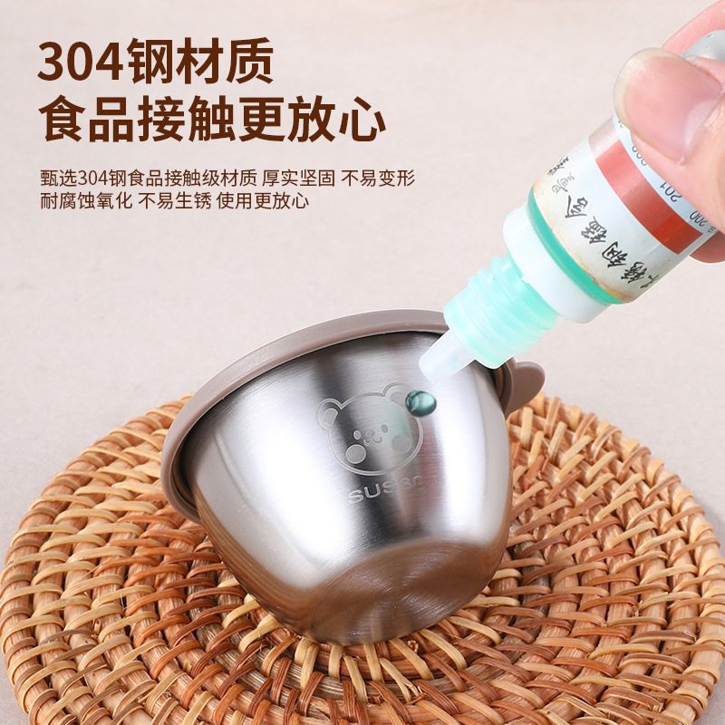 Cross-border mini 304 stainless steel dipping sauce seasoning box, cartoon bear plate with lid, tomato sauce salad dressing cup Specification image
