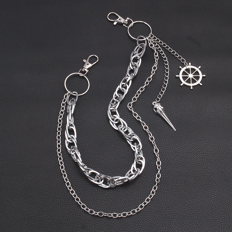 Hip-hop double-layer metal pants chain, cool and trendy design for women, skull crow pointed beak pendant, waist accessory, jeans decoration chain Specification image