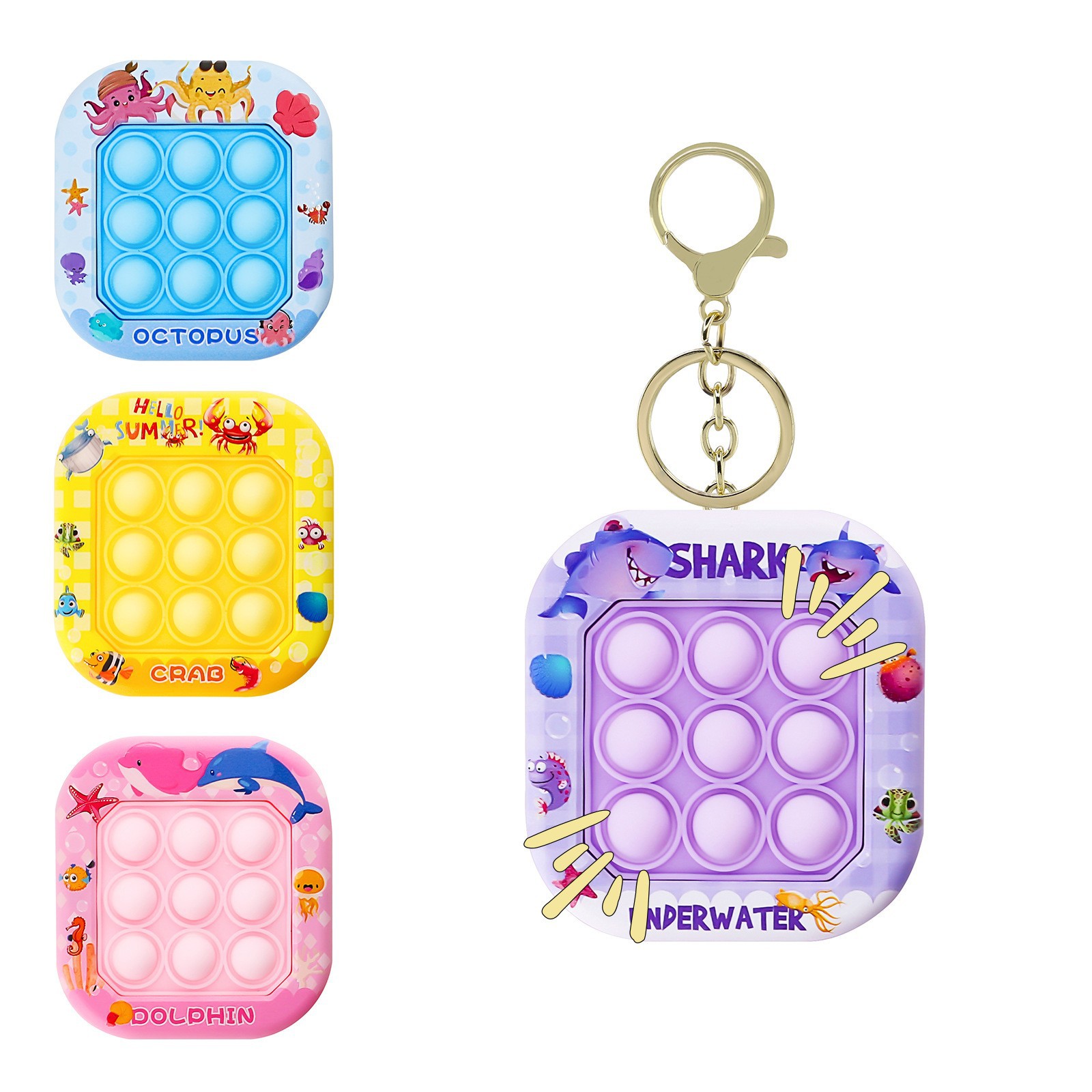 Cross-border new product: Mini Whac-a-Whac-a-Click Fun Stress-relieving toy, Ocean cartoon animal Speed push game machine keychain Application Scenario