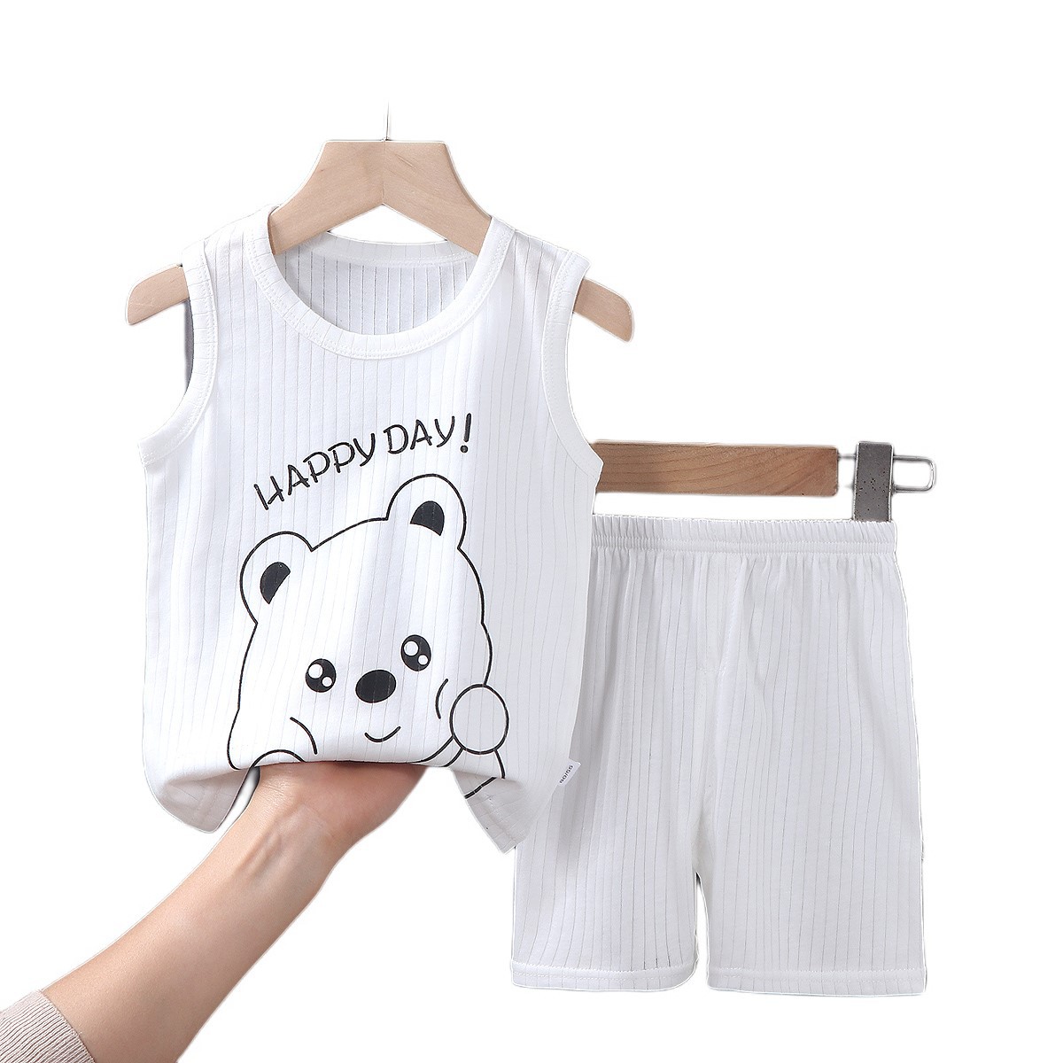 2022 New Children's Class a sleeveless T-shirt, baby boys' and girls' shorts, baby pure cotton vest set, summer children's clothing Item Picture