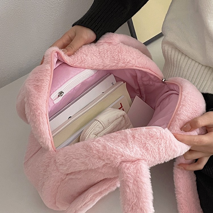 三丽鸥正版单肩包包秋冬毛绒百搭包包小众设计通勤包大容量托特包白底实物图