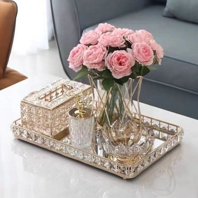Light Luxury Feng Shui Fruit Tray Living Room Home Tea Table Decoration Creative Fruit Tray Net Red Rectangular Mirror Glass Tray Application Scenario