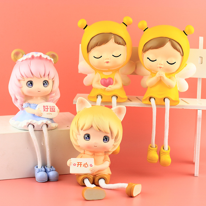 客厅卧室桌面装饰品可爱树脂情侣吊脚娃娃摆件男女生闺蜜生日礼物