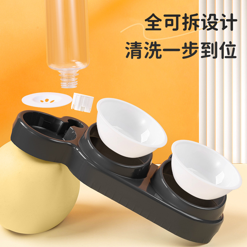 Cat bowl, slanted mouth, dog bowl, cat food bowl, double bowl, stainless steel automatic water refilling, pet bowl, two-in-one drinking and feeding device Specification image