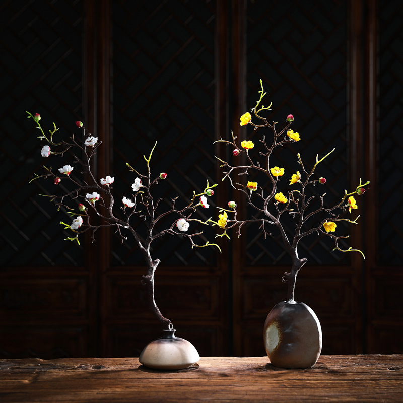 New Chinese Simulation Plum Blossom Wedding Home Decoration Peach Blossom Fake Flowers Fan-Shaped Winterplum Simulation Flower Table Decoration Silk Flowers details Picture