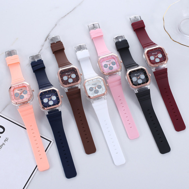 Reloj de mujer minimalista correa de silicona esfera cuadrada rosa inserto anillo unisex cuarzo estudiante reloj Application Scenario