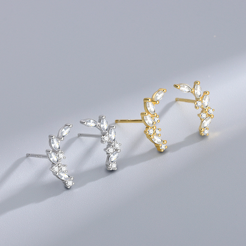 S925 Sterling Silver Diamond Branch Bud Olive Branch Zircon Earrings Japan And South Korea Fashion Temperament K Gold Plated Women's Earrings Specification drawing
