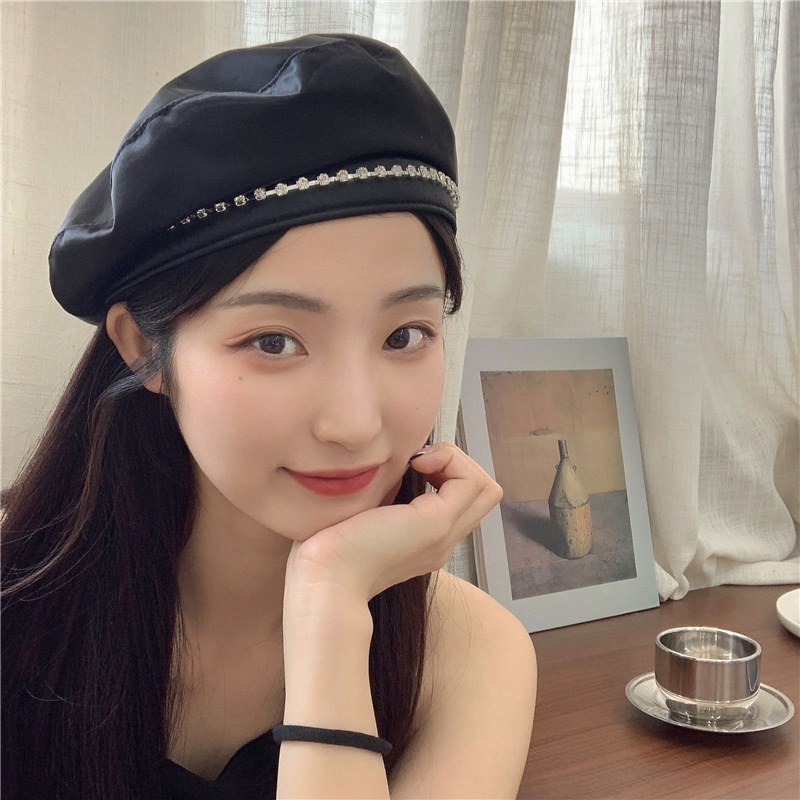 心机拉满~水钻轻薄透气贝雷帽女日系复古蝴蝶结优雅时髦画家帽潮