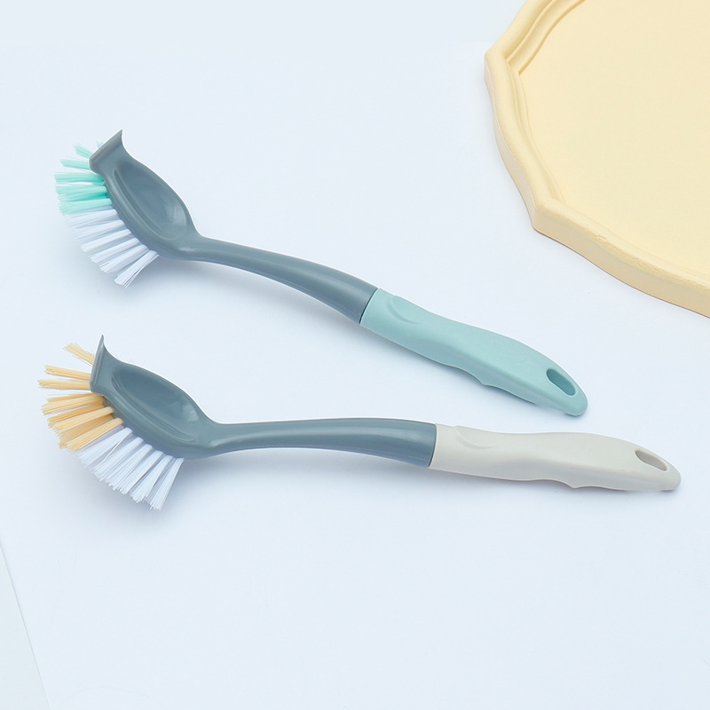 Plastic pot brush with spatula, dishwashing brush, hanging type, non-stick oil, long-handled pot brush, stove brush, cleaning brush recommended Specification image