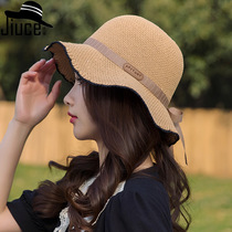 ins small fresh wavy-edge bow webbing stick cloth straw hat women's Korean summer sunscreen breathable sun hat
