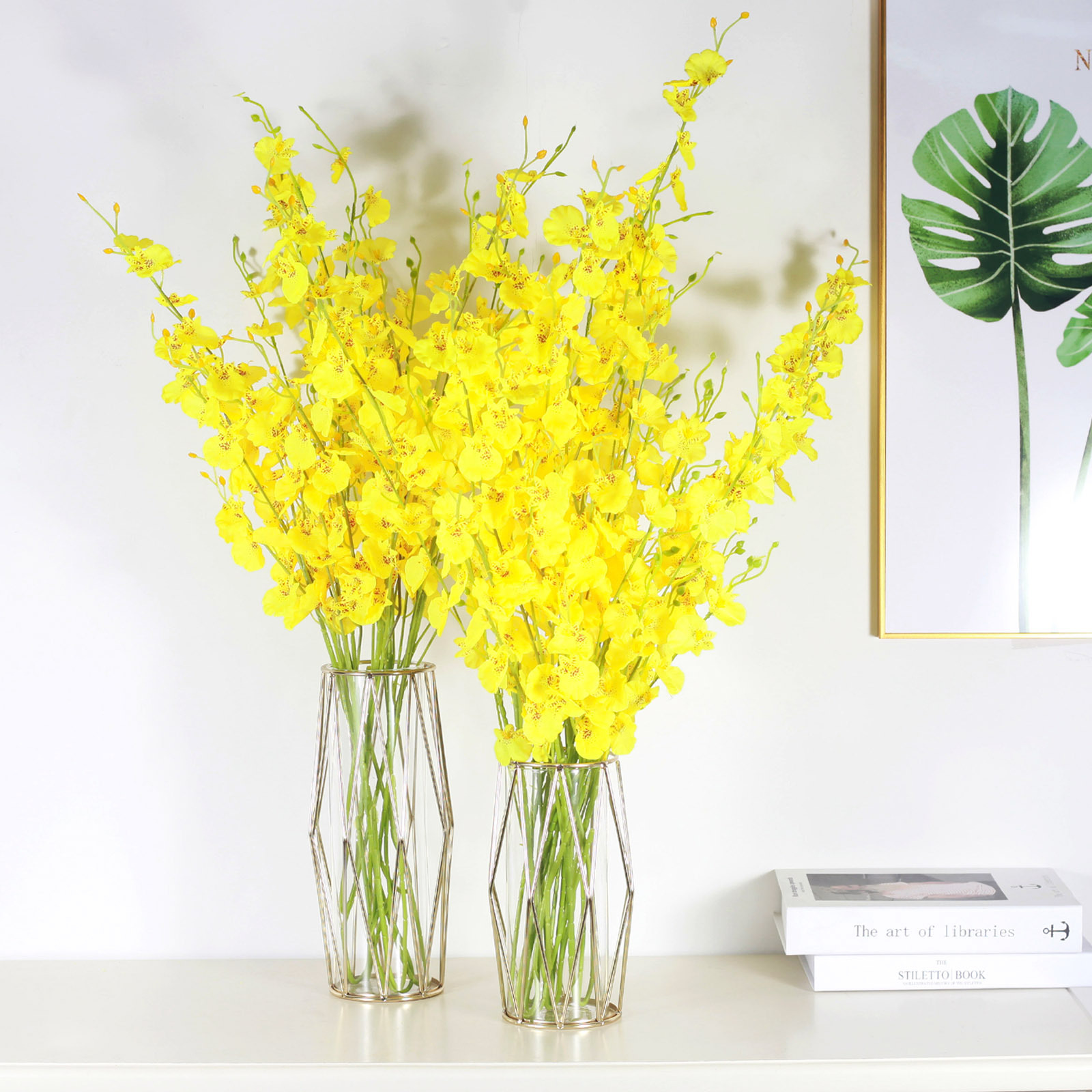 Wholesale of Nordic ins ironwork golden glass vases for living room desktop decoration, dry flower hydroponic flower arrangements and ornaments