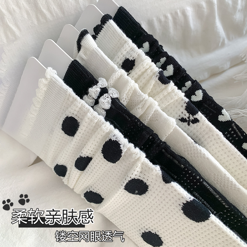 Sock street stall, one-piece consignment, women's summer thin breathable pile socks, anti-odor mesh thin women's mid-calf socks, Zhuji women's sock wholesale, one-piece consignment Specification image
