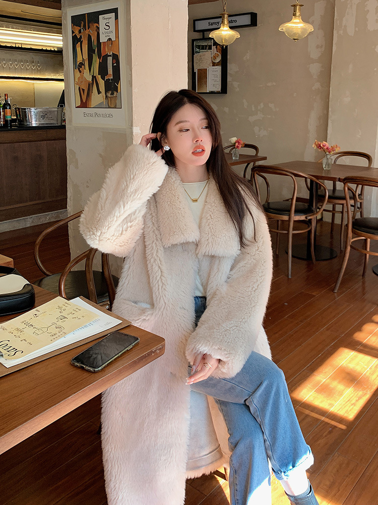 New Tuscan fur all-in-one coat for autumn/winter Lapel Lamb fur fur sheep sheared pelleted coat Specification drawing