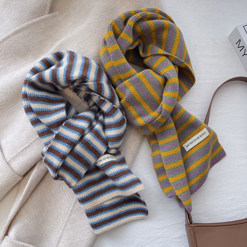 Cashmere Striped Knitted Scarf For Women 2022 Winter New High-Grade Korean Version Of All Couples Warm Neck details Picture