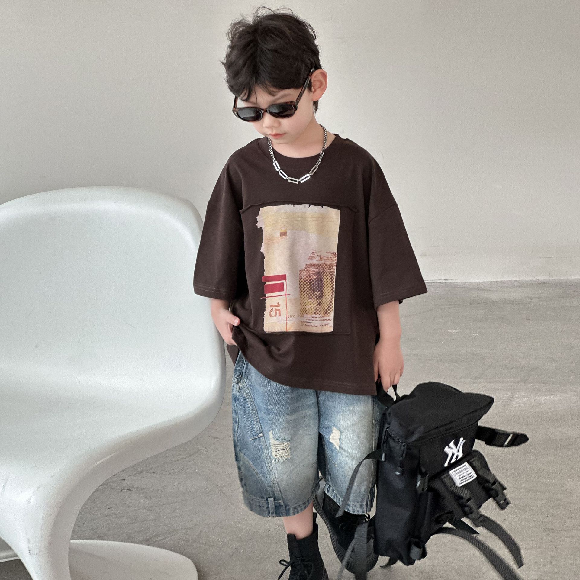 男童夏装纯棉t恤2025夏季新款儿童印花短袖T男孩休闲宽松上衣童装