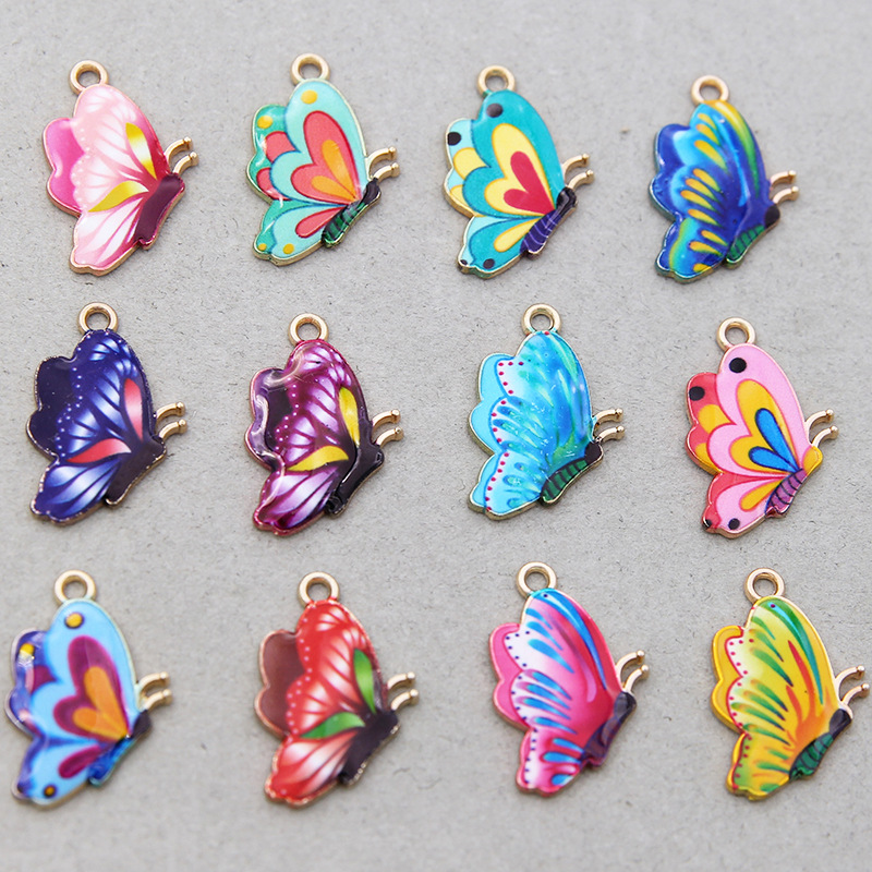 亚马逊爆款项链手链饰品配件 diy合金彩色滴油蝴蝶吊坠欧美配饰