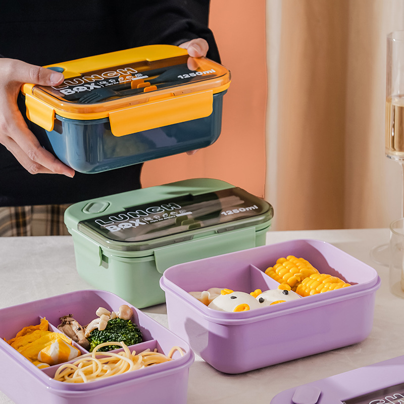 INS学生分格塑料饭盒带餐具可微波炉午餐盒上班族单层便携便当盒