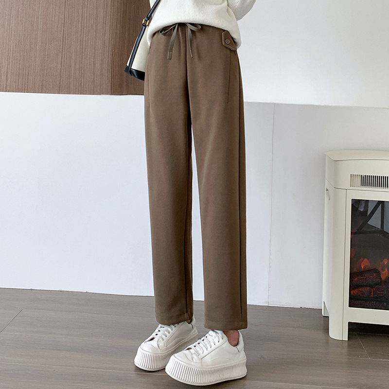 Casual pants for women, windproof pants for autumn and winter, straight-leg, draping, high-waisted, slender, tall, loose, petite Specification image