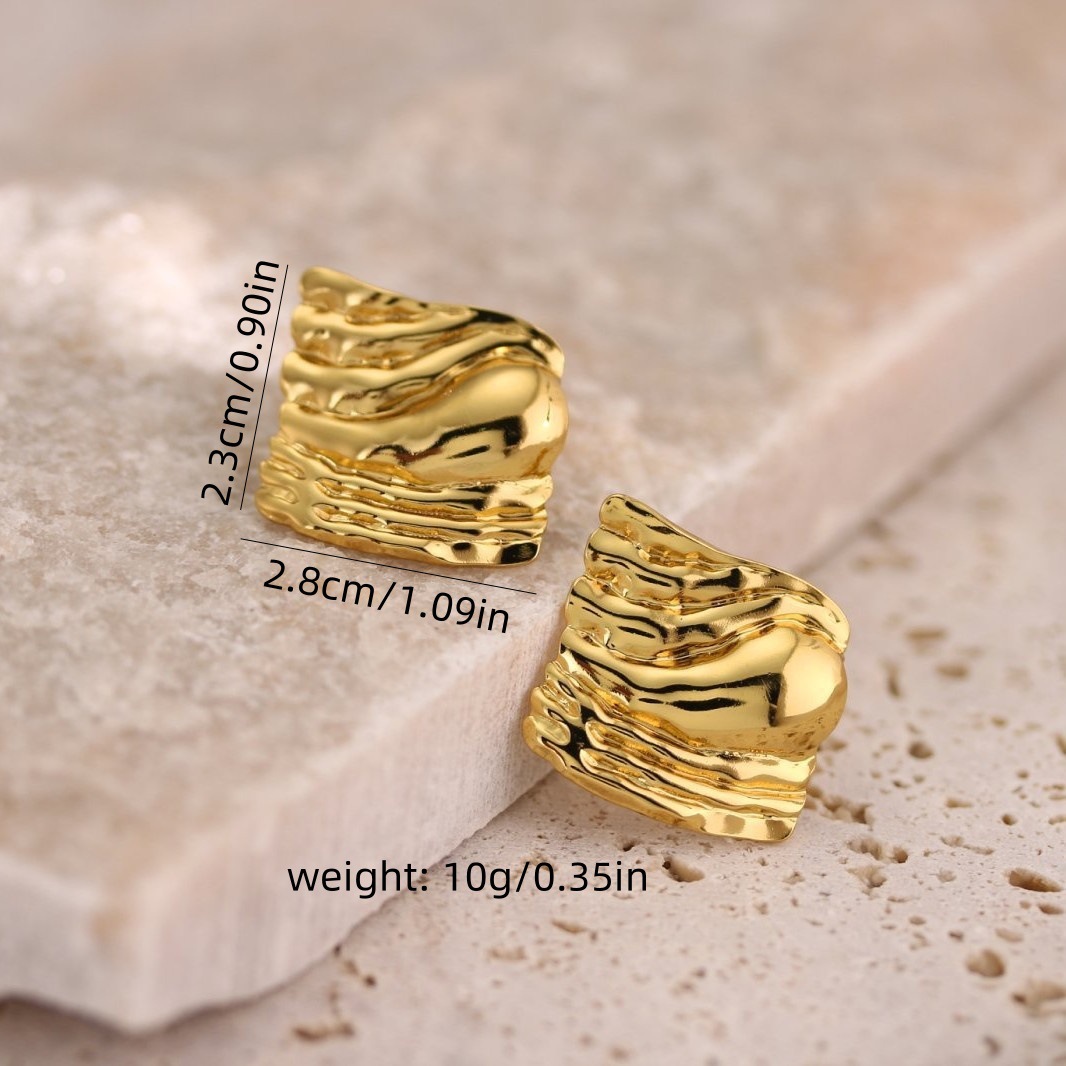 Cross-border best-selling fashionable geometric stainless steel hydraulic ear studs, titanium steel 18K gold earrings, personalized, simple and niche earrings Specification image