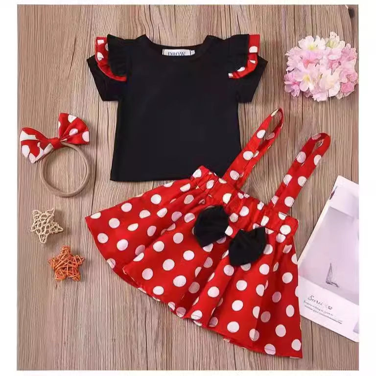 2024 Popular girls' princess dress, stylish and cute polka dot mesh chiffon dress, girls' dress, children's short skirt set details Picture