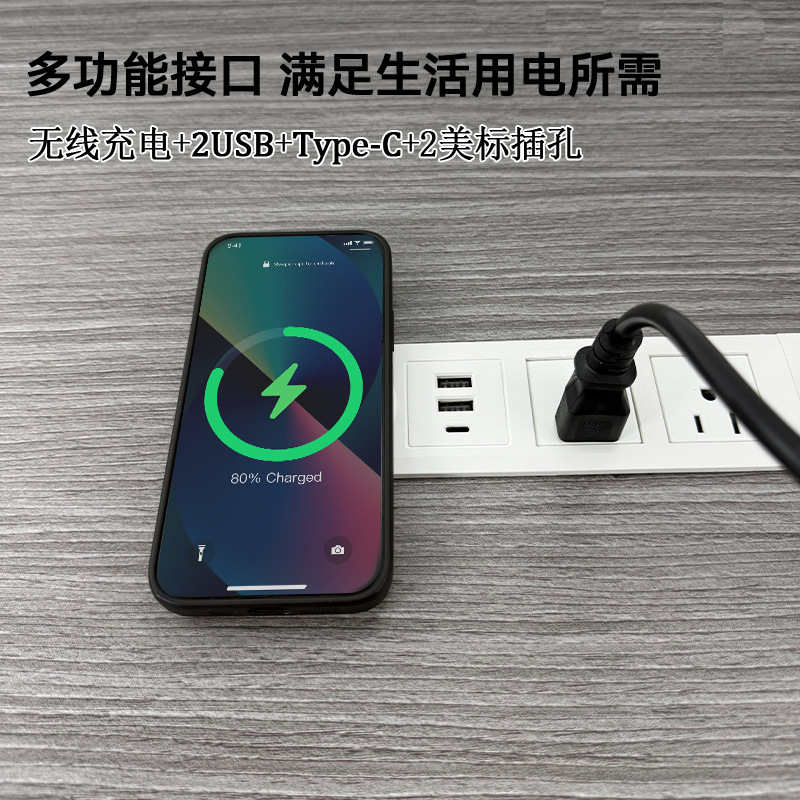 Embedded socket office desk, American standard socket C port, furniture office workstation, built-in USB mobile phone wireless charging power strip details Picture