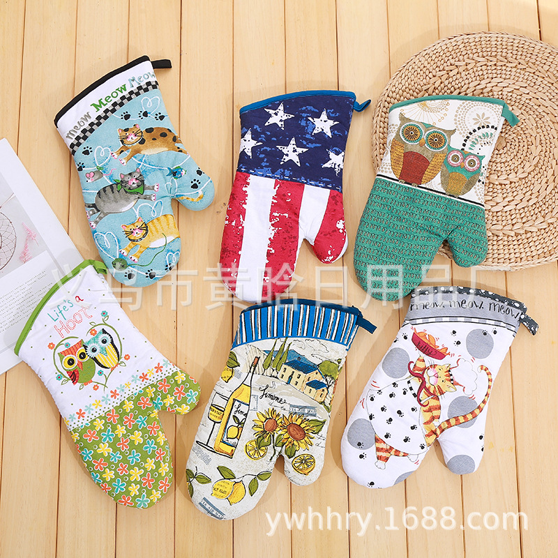 【持嘉】卡通双面印花厨房家用烤箱烘焙防烫耐高温手套