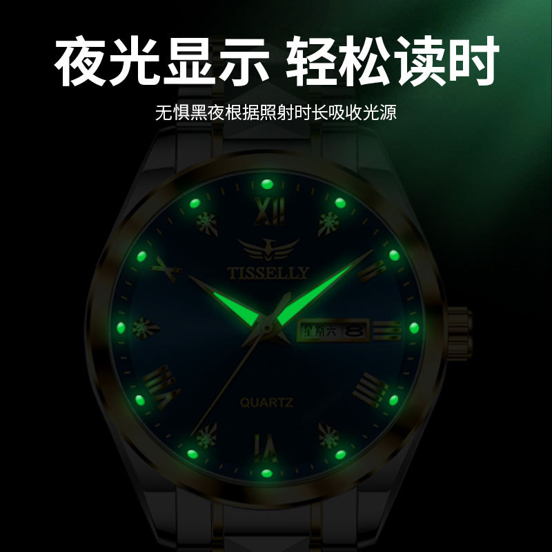 New men's watch with steel band quartz, high-end luxury water-resistant luminous day and date, in stock for wholesale Specification image