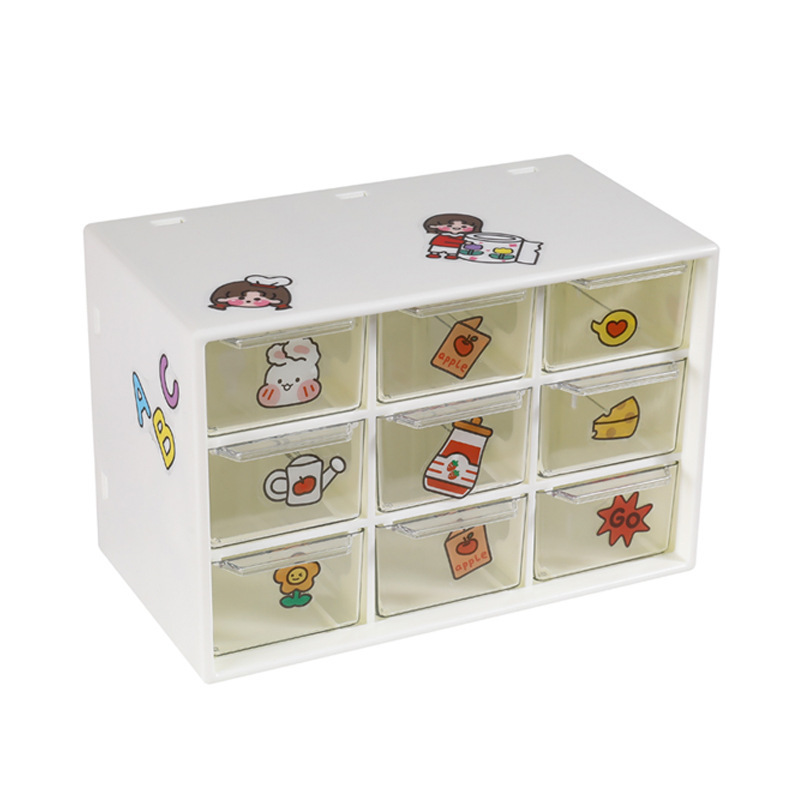 Nine-grid storage box, cute desktop drawer-style small storage rack, student desk, jewelry cabinet, women's desk organizing box Item Picture