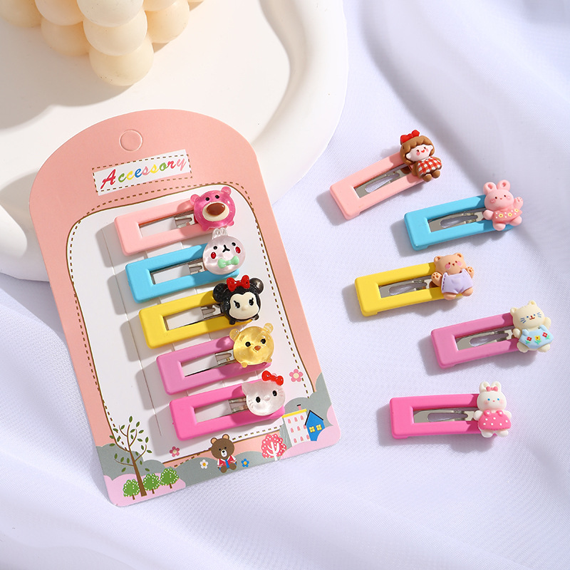 Girls Colored Dopamine Bb Clip Baby Cute Bear Love Cartoon Back Of Head Broken Hair Clip Girl Bangs Clip Specification drawing