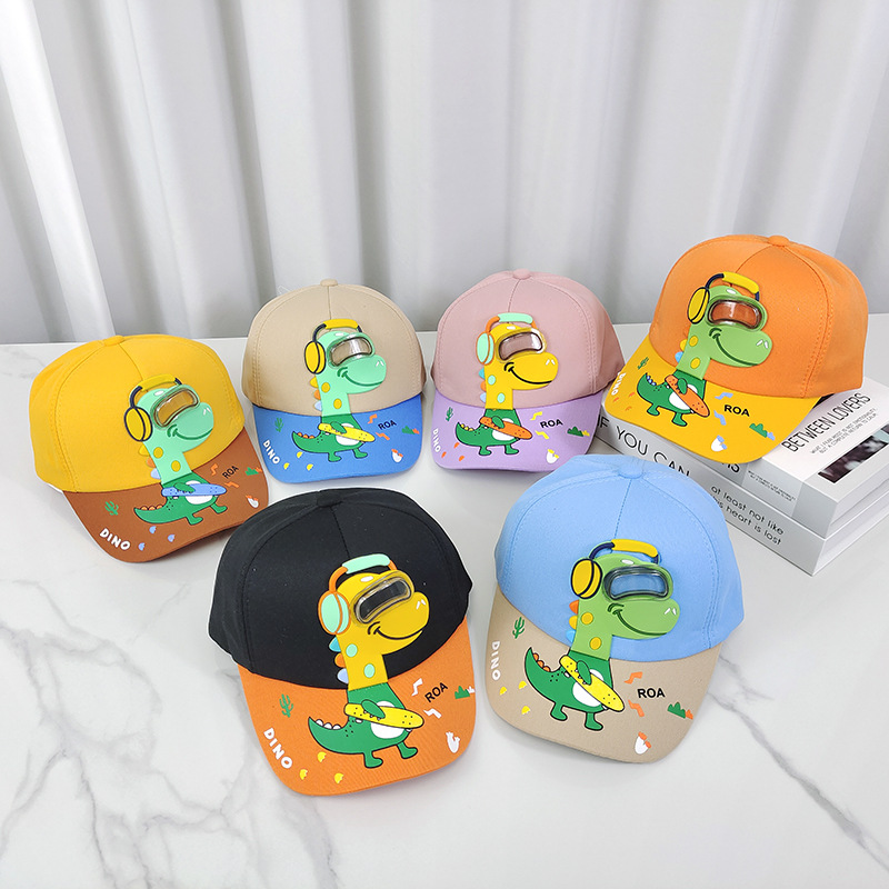 Children's Baseball Cap Boy's Cap Children's Visor Cartoon Earphones Dinosaur Print Color Matching Baseball Cap Spring Outing Children's Sun Protection Hat Children's Hat
